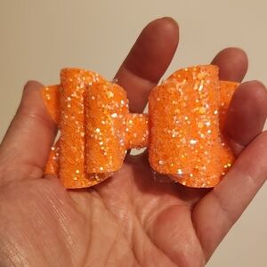 Glittery Orange Hair Bow for Kids